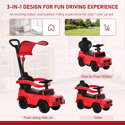HOMCOM 3 in 1 Kids Children Ride on Push Car Toddler Sliding Car G350 Licensed Walker Foot to Floor Slider Push-Along with Horn Steering Wheel NO POWER Manual, Red 