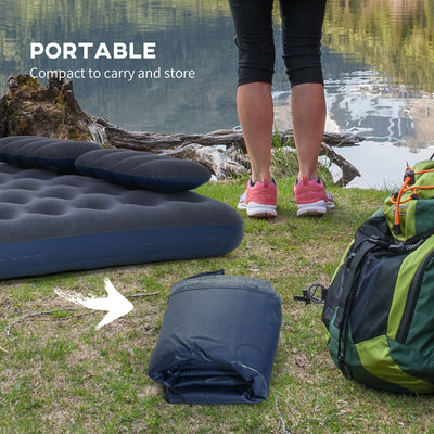 Outsunny Inflatable King Size Air Bed, with Built-In Hand Pump - Blue 