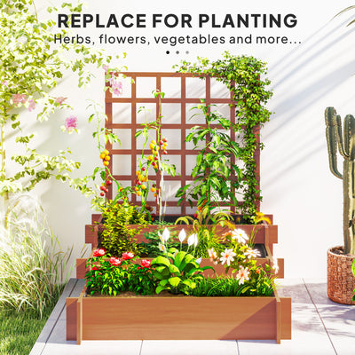 Outsunny 3 Tier Garden Planters with Trellis for Vine Climbing, Wooden Raised Beds, 95x95x110cm, Brown 