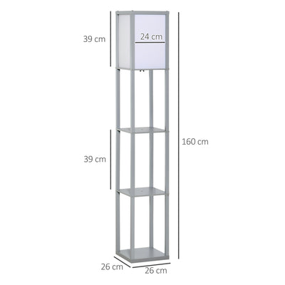 HOMCOM 3-Tier Floor Lamp, Floor Light with Storage Shelf, Reading Standing Lamp with Acrylic Shade for Living Room, Bedroom, Kitchen, Dining Room, Office, Dorm, 160cm, Grey 