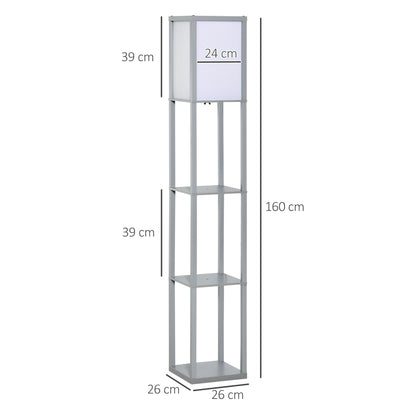HOMCOM 3-Tier Floor Lamp, Floor Light with Storage Shelf, Reading Standing Lamp with Acrylic Shade for Living Room, Bedroom, Kitchen, Dining Room, Office, Dorm, 160cm, Grey 