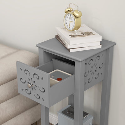 HOMCOM Set of Two Elegant Floral Cut-Out Side Tables - Grey 