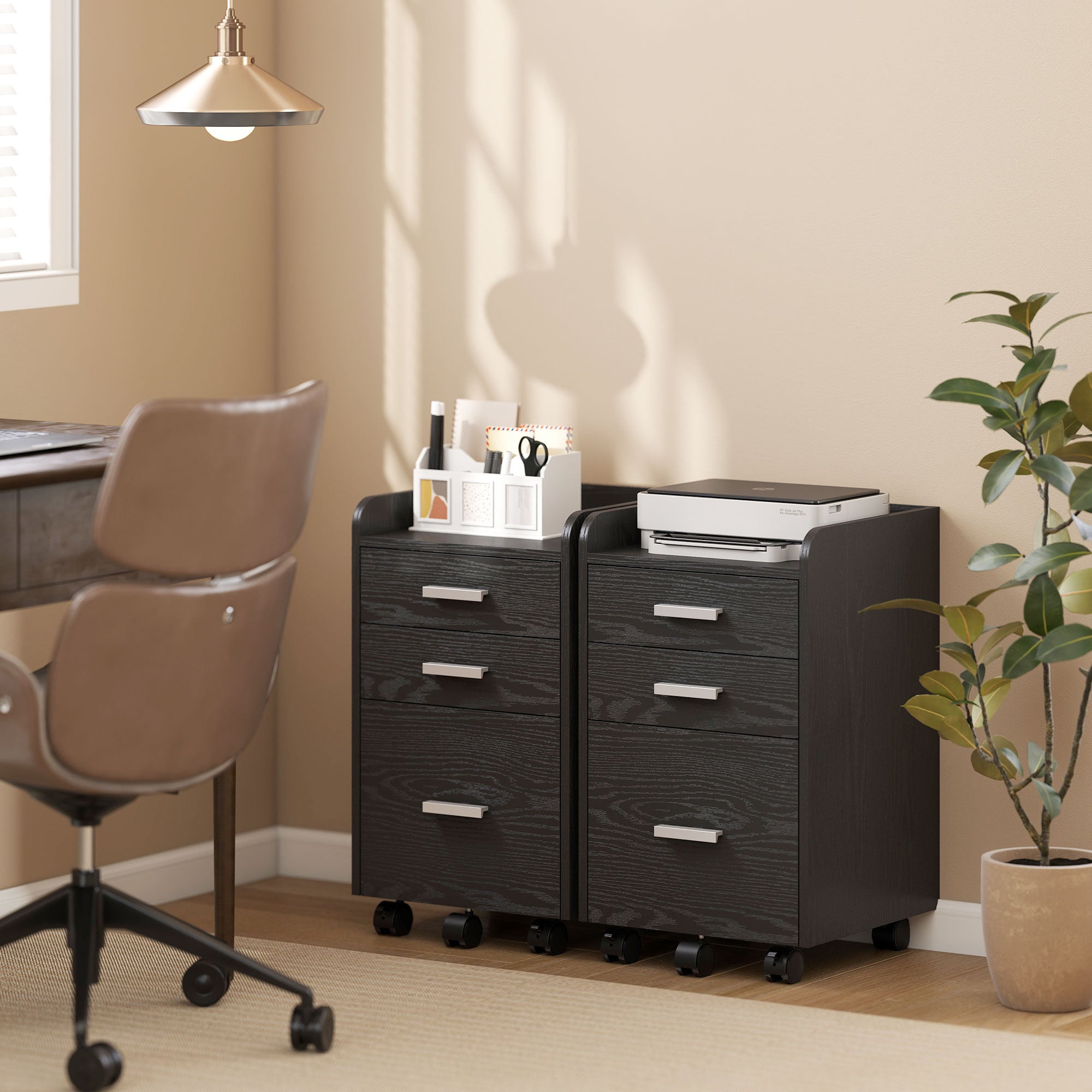 HOMCOM 3 Drawer Filing Cabinet, Rolling File Cabinet with Edged Top for Letter, A4 Size, Hanging File Folders, Black 