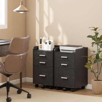 HOMCOM 3 Drawer Filing Cabinet, Rolling File Cabinet with Edged Top for Letter, A4 Size, Hanging File Folders, Black 