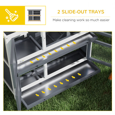 PawHut Double Decker Rabbit Hutch 2 Tier Guinea Pig House Pet Cage Outdoor with Sliding-out Tray, 100 x 47 x 91cm, Grey 