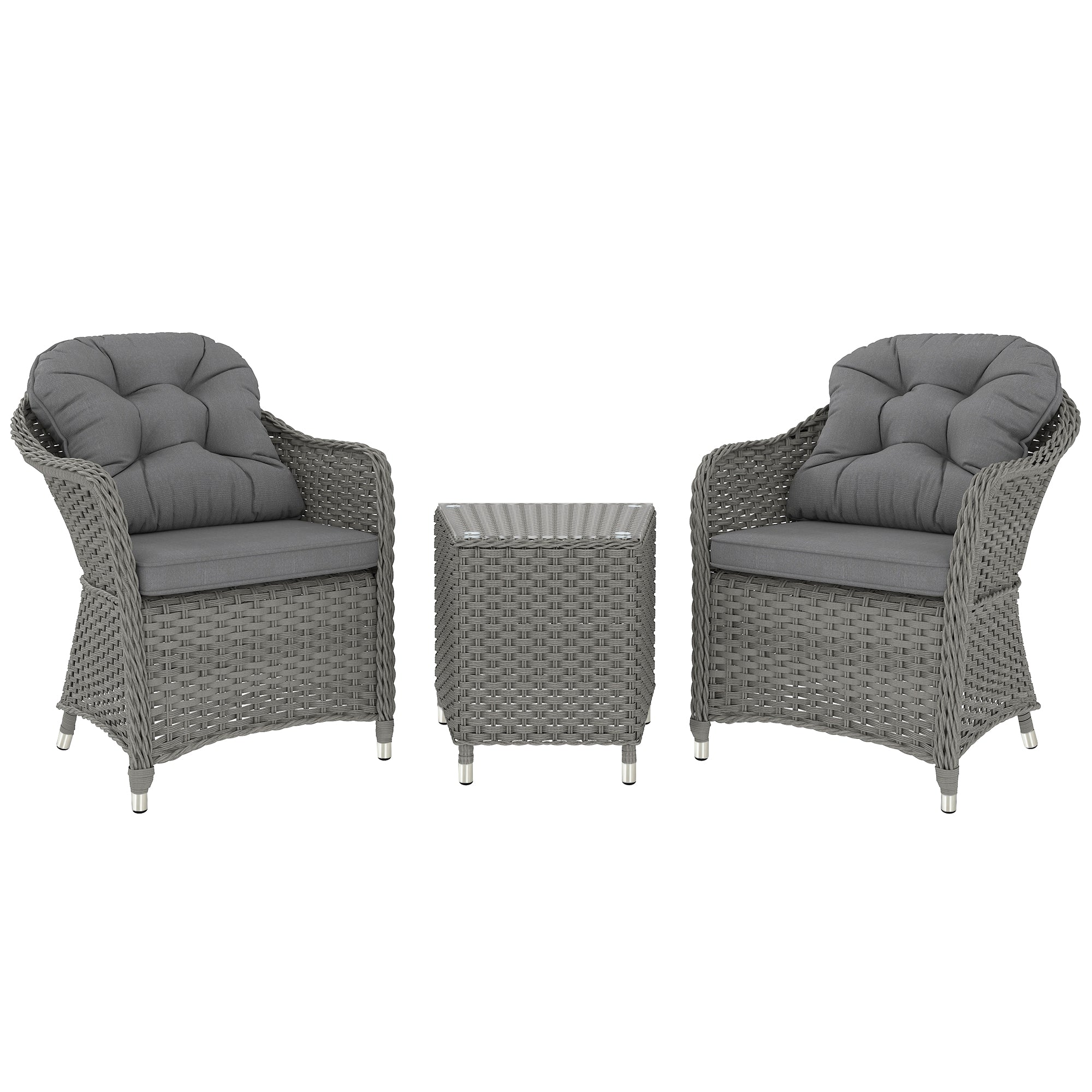Outsunny Three-Piece Super Padded Rattan Set - Light Grey 