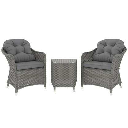 Outsunny Three-Piece Super Padded Rattan Set - Light Grey 