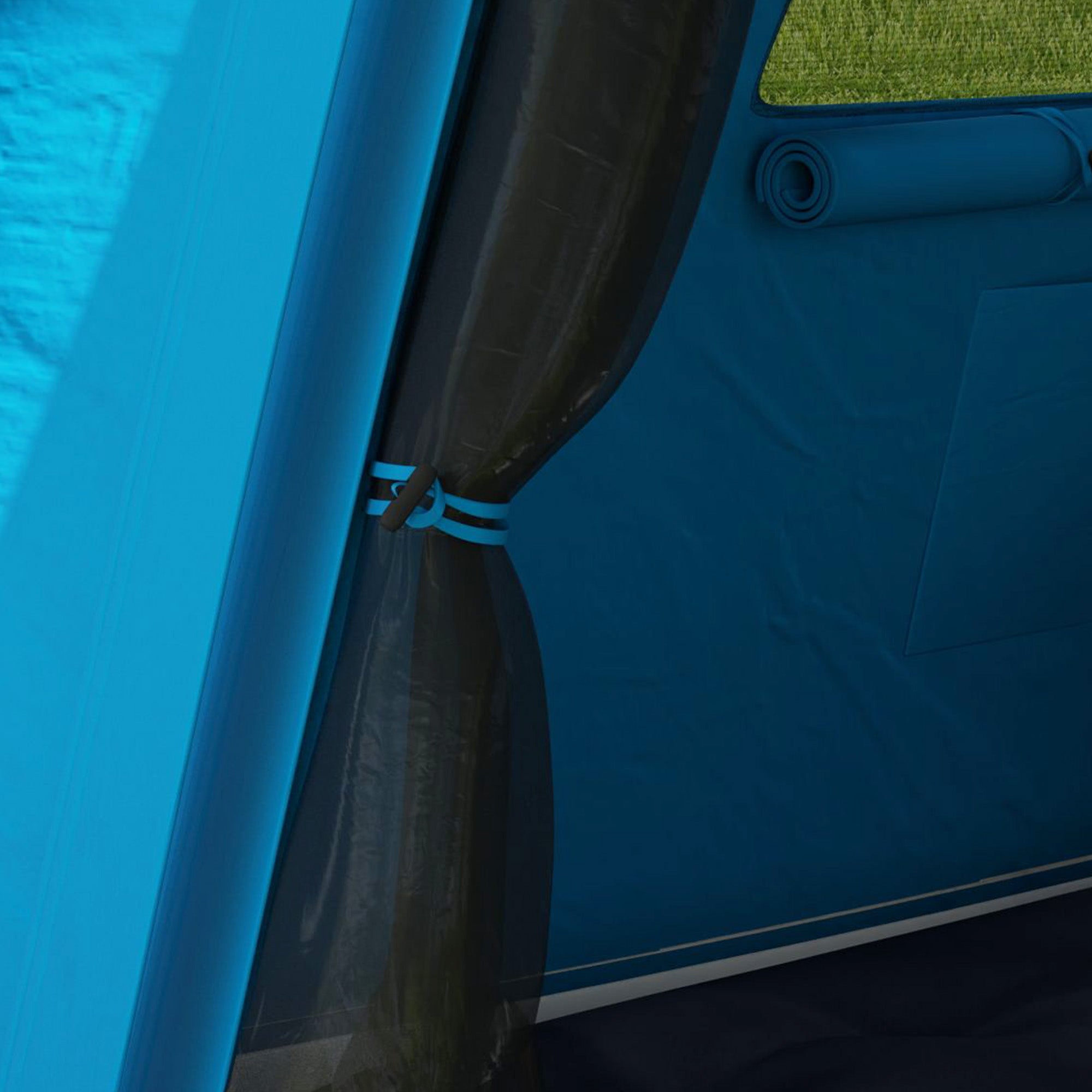 Outsunny Inflatable Camping Tent w/ Hand Pump, Easy Setup 1/2 Person Blow Up Tent Waterproof 190T Taffeta w/ Mesh Windows, Doors and Carry Bag, Light Blue 