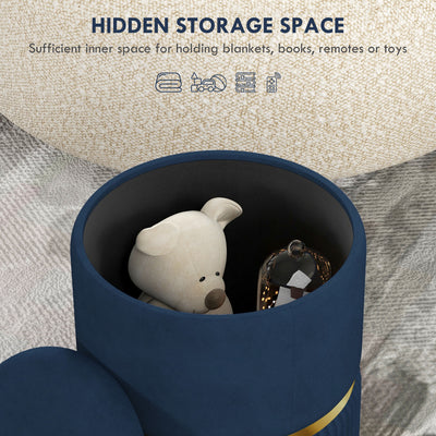 HOMCOM Velvet-Feel Storage Ottoman - Blue 