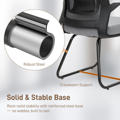 HOMCOM Desk Chair No Wheels, Office Chair with Mesh Back, Lumbar Support, Metal Base for Waiting Room, Conference Room, Dark Grey 