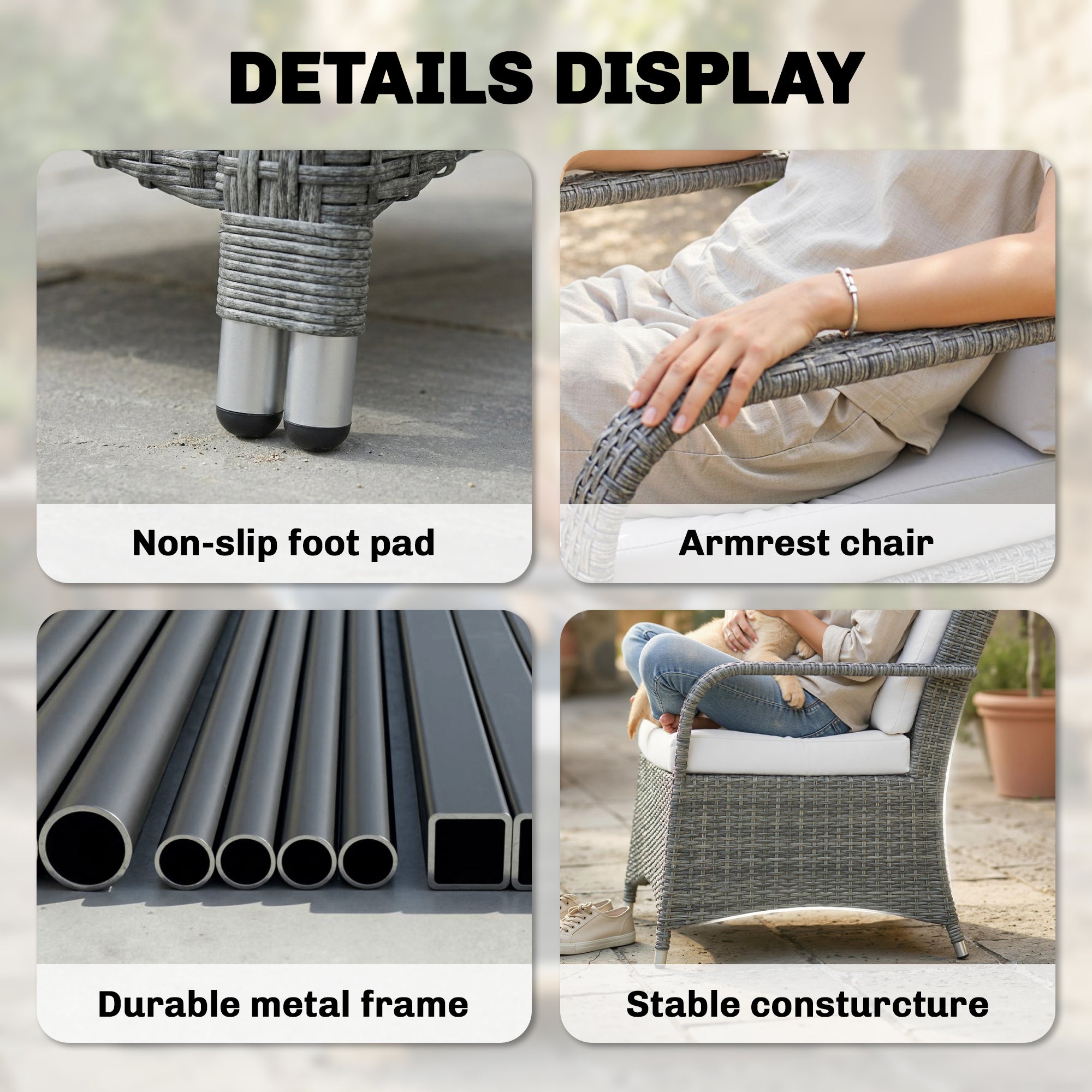 Outsunny 3 Pieces Rattan Bistro Set, Wicker Garden Furniture Set with Metal Frame, Cover, Glass Top Coffee Table, Light Grey 