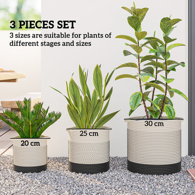 Outsunny Plant Pots Handwoven Cotton Indoor Planters with Waterproof Liner Set of 3 White 