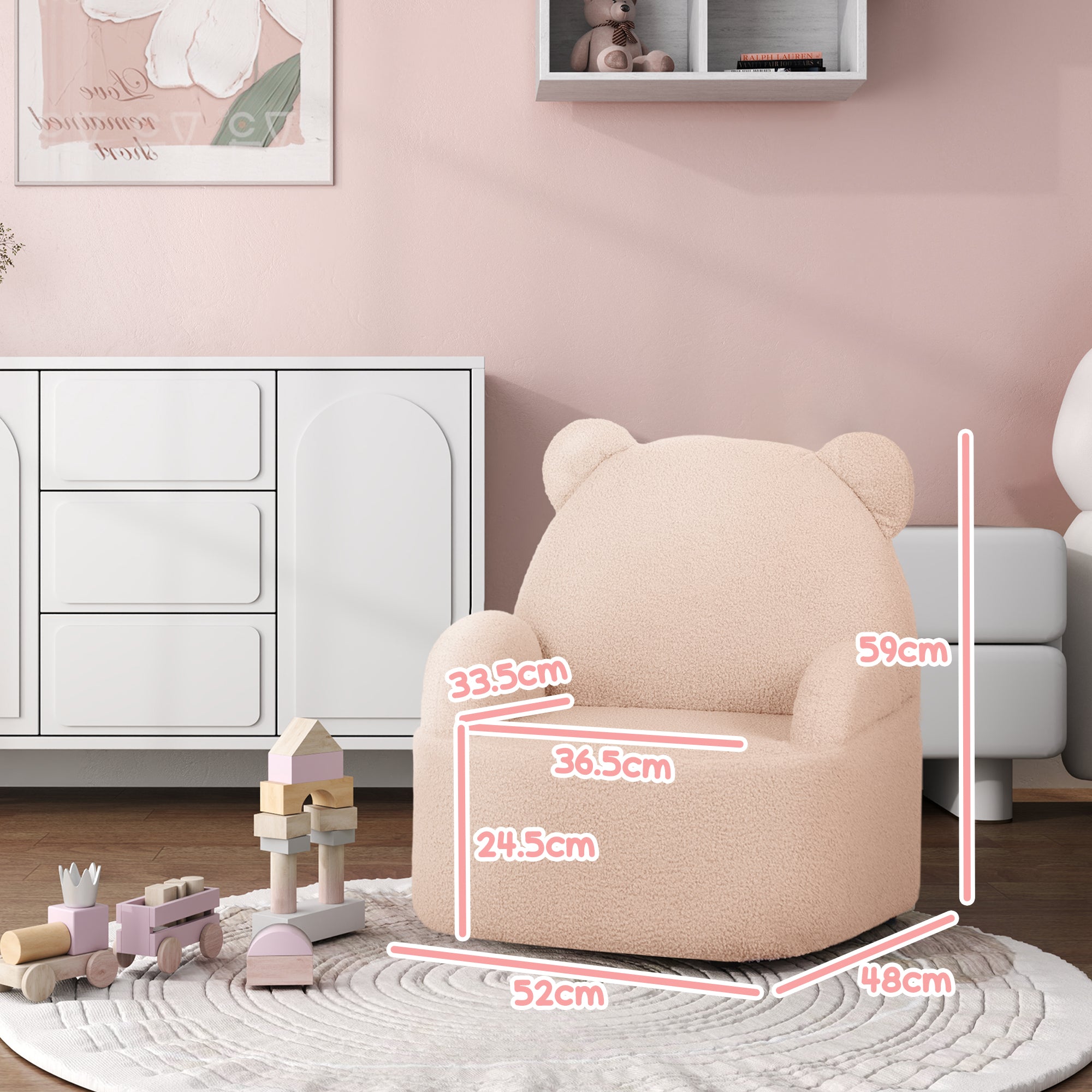 AIYAPLAY Kids Armchair, Bear Shaped Toddler Chair for Bedroom Playroom Living Room, Aged 18 Months to 3 Years - Pink 
