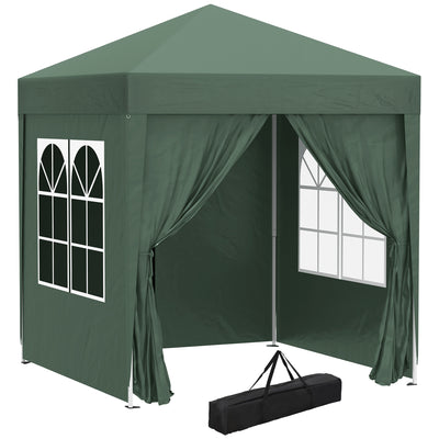 Outsunny 2 x 2 m Garden Pop Up Gazebo, Wedding Party Tent Marquee, Water Resistant Awning Canopy with Sidewalls, Windows, Carry Bag, Green 