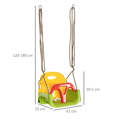 Outsunny 3 in 1 Detachable Kids Swing Seat with Safety Belt, Adjustable Rope for Indoor, Outdoor, Playground, Garden, Green 