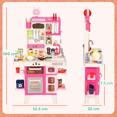 AIYAPLAY Pretend Play Kitchen Set with Realistic Lights & Sounds, 104PCS Toy Kitchen Accessories for Boys and Girls, Pink 