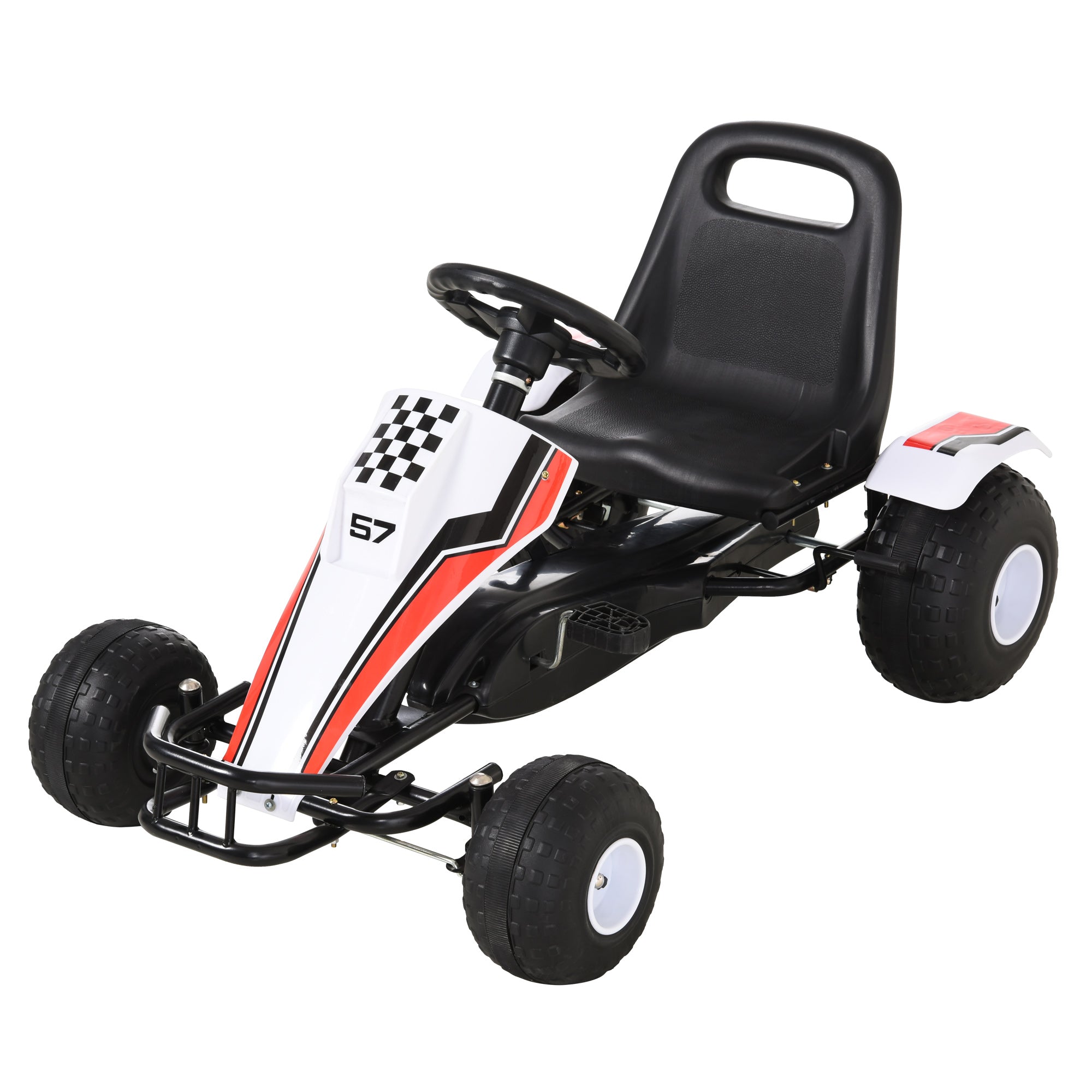 HOMCOM Kids Children Pedal Go Kart Manual Ride On Car w/ Brake Gears Steering Wheel Adjustable Seat 4 Smooth Wheels Racing-Style White 104 x 66 x 57 cm 