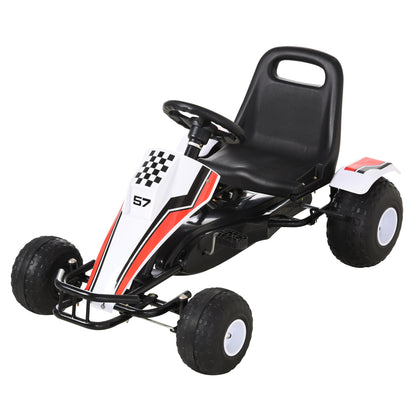 HOMCOM Kids Children Pedal Go Kart Manual Ride On Car w/ Brake Gears Steering Wheel Adjustable Seat 4 Smooth Wheels Racing-Style White 104 x 66 x 57 cm 
