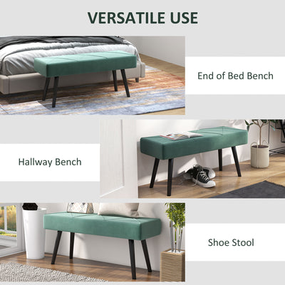 HOMCOM End of Bed Bench with X-Shape Design and Steel Legs, Upholstered Hallway Bench for Bedroom, Green 
