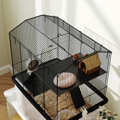 PawHut Three-Tier Gerbil Cage, Hamster Cage for Dwarf Hamster, Syrian Hamster w/ Wheels, Deep Bottom, Food Dish, Water Bottle 