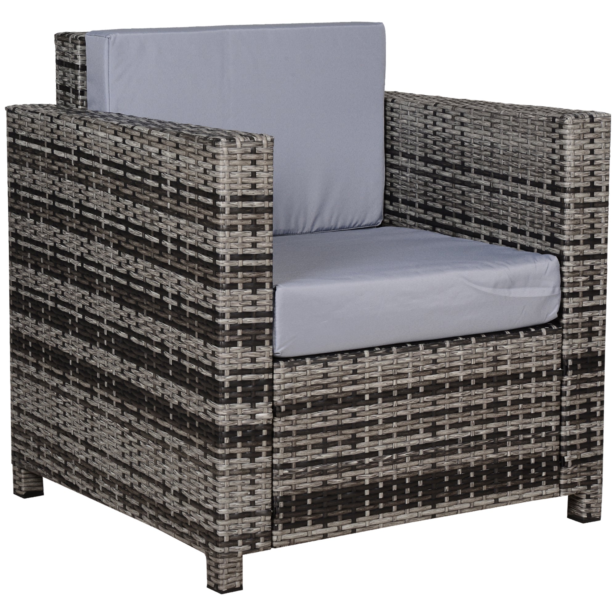 Outsunny Single Seater Rattan Chair Sofa with 10 cm Thick Padded Cushion, All-Weather PE Wicker Weave Garden Armchair with Armrests, Grey 