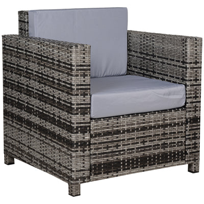 Outsunny Single Seater Rattan Chair Sofa with 10 cm Thick Padded Cushion, All-Weather PE Wicker Weave Garden Armchair with Armrests, Grey 