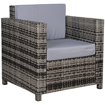 Outsunny Single Seater Rattan Chair Sofa with 10 cm Thick Padded Cushion, All-Weather PE Wicker Weave Garden Armchair with Armrests, Grey 