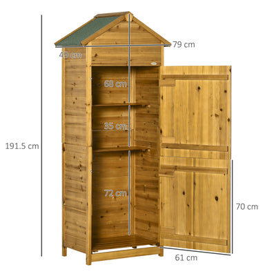 Outsunny Wooden Garden Storage Shed Utility Gardener Cabinet w/ 3 Shelves and 2 Door, 191.5cm x 79cm x 49cm, Natural wood effect 