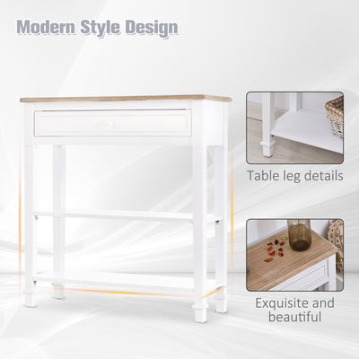 HOMCOM Console Table Hallway Side Desk 1 Drawer 2 Shelves Worktop Handle Retro Elegant Style Home Display Storage for Bedroom Livingroom 
