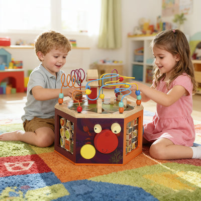 AIYAPLAY 8 in 1 Wooden Activity Cube with Bead Maze, Shape Sorter, for Kids Boys Girls 18+ Months 