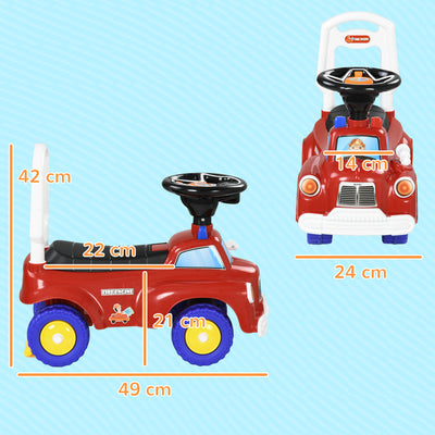 AIYAPLAY Ride On Fire Truck Foot to Floor Design with Under Seat Storage, Steering Wheel, Music, Light, for 1.5-3 Years, Red 