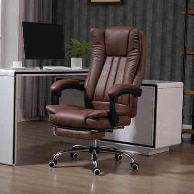 Vinsetto Home Office Chair Microfibre Desk Chair with Reclining Function Armrests Swivel Wheels Footrest Brown 