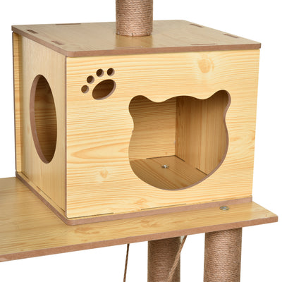 PawHut 130cm Cat Tree for Indoor Cats, Multi-Level Plush Cat Tower, with Five Scratching Posts, Two Perches, Cat House, Hammock 