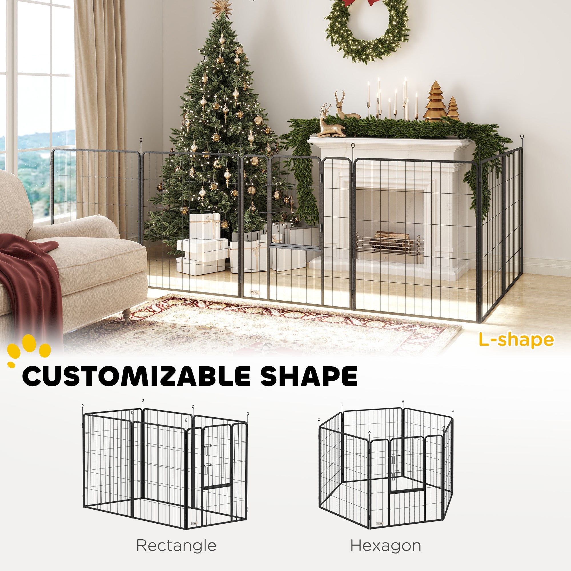 PawHut 6 Panels Dog Playpen, Portable Detachable Puppy Pen with Door, for Large Dogs, 100cm High, Black 