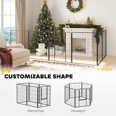 PawHut 6 Panels Dog Playpen, Portable Detachable Puppy Pen with Door, for Large Dogs, 100cm High, Black 