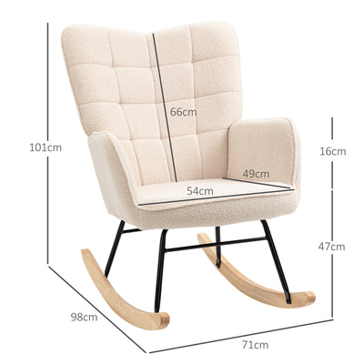 HOMCOM Berber Fleece Nursery Glider Rocker for Nursing, Wingback Rocking Chair for Living Room, Beige 