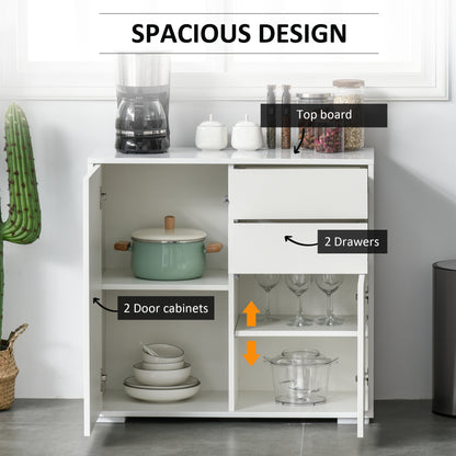 HOMCOM High Gloss Frame Sideboard, Push-Open Design with 2 Drawer for Living Room, Bedroom, 74H x 79W x 36Dcm, White 