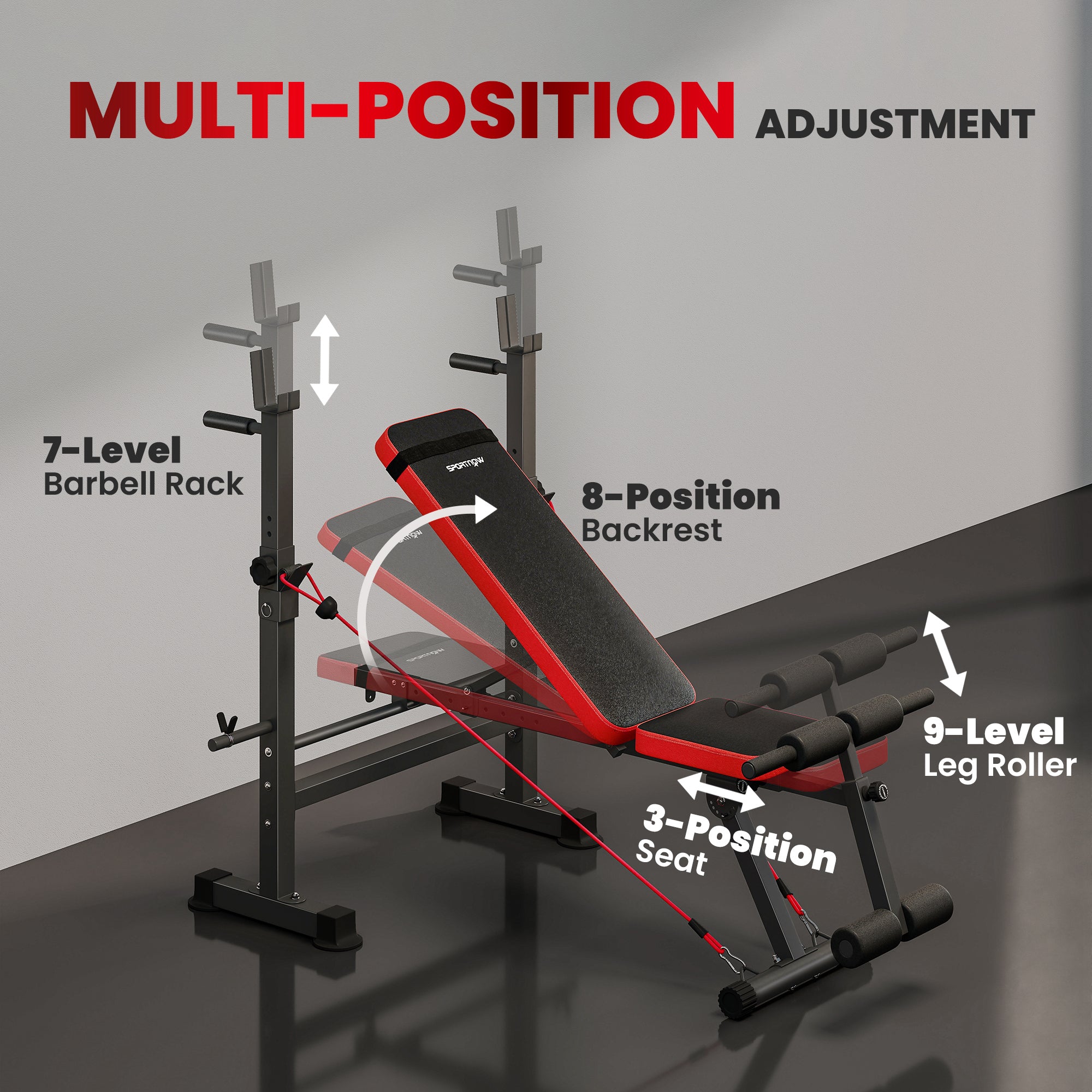 SPORTNOW Adjustable Weight Bench with Squat Rack and Dip Stand 