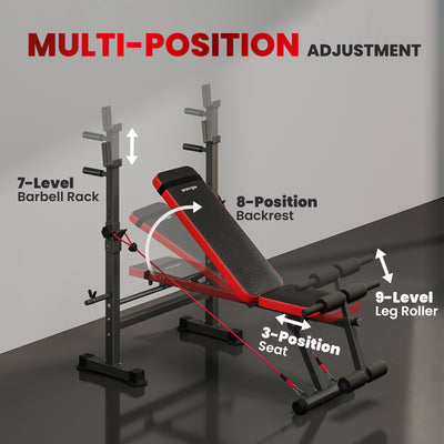 SPORTNOW Adjustable Weight Bench with Squat Rack and Dip Stand 