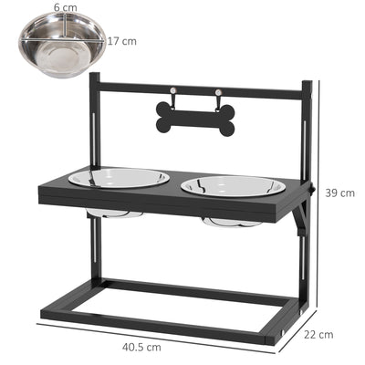 PawHut Dog Bowls with Stand, Adjustable Height Elevated Dog Bows for Small Medium Large Dogs - Black 