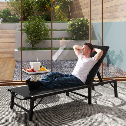 Outsunny Folding Sun Lounger, 5-Position Adjustable Garden Chaise Lounge Sunbed, Steel Frame Reclining Chair for Beach, Porch, Patio, Camping, Black 