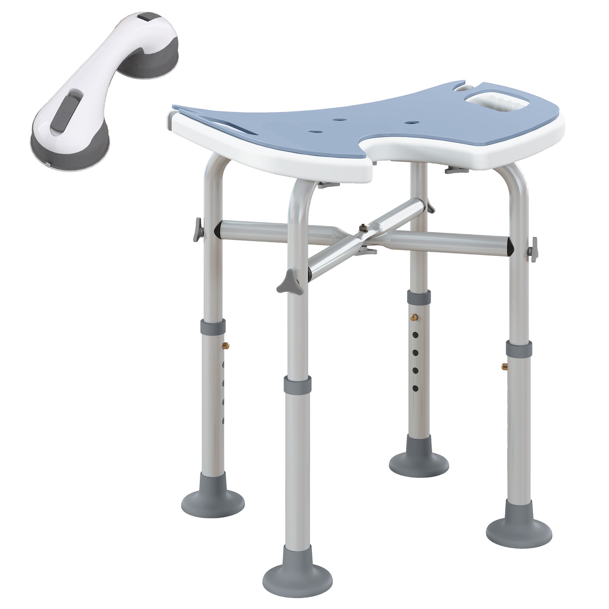 HOMCOM 39-51.5cm 'U' Seat Padded Shower Stool - Light Blue 