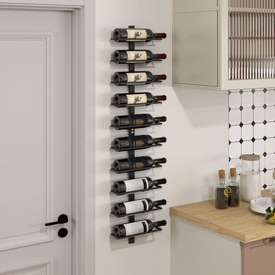 HOMCOM 10-Tier Wall Mount Wine Rack, Steel Wall Wine Rack for 10 Wine Bottles, Wall Wine Display Rack for Kitchen, Dining Room, Home Bar, Black 