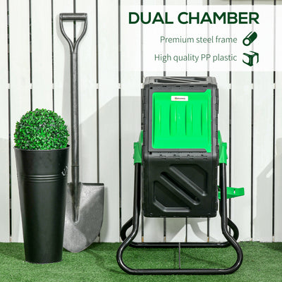Outsunny 65L Garden Compost Bin, Single Chamber Rotating Composter, Compost Maker with 48 Ventilation Openings and Steel Legs 