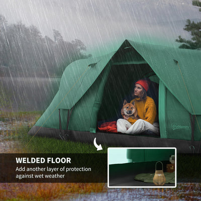 Outsunny 5-6 Man Dome Camping Tent Hiking Shelter UV Protection 3000mm Water Resistant Tunnel Tent - Dark Green 