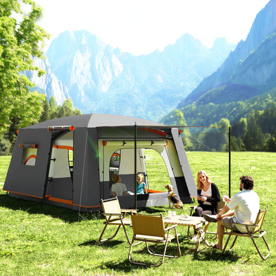 Outsunny 4-6 Man Camping Tent, Double Layer Tunnel Tent with Porch, Living Area and 2 Bedrooms, Sewn in Groundsheet, 3000mm Waterproof and UPF 30+, Portable with Bag, Grey 