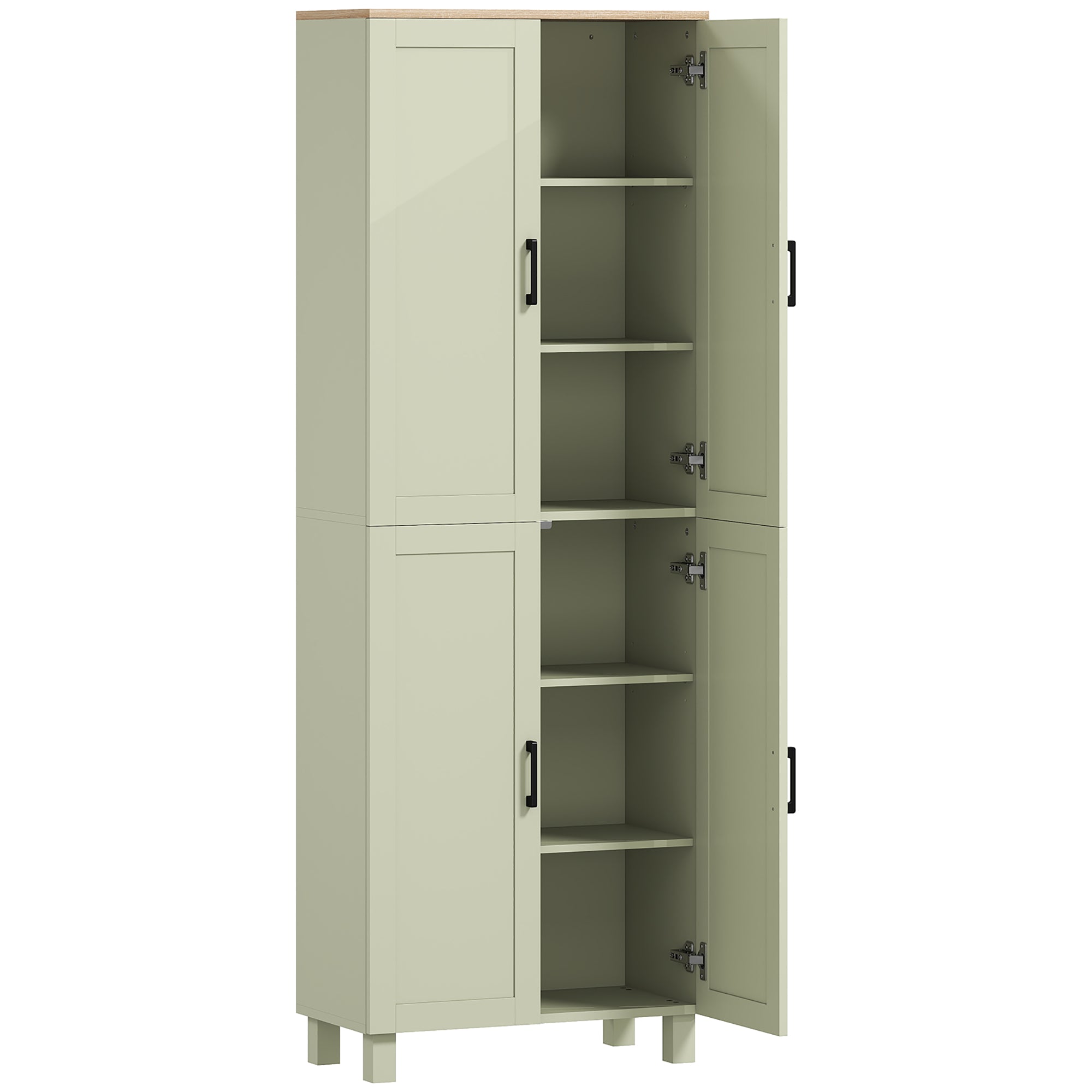 HOMCOM Freestanding Kitchen Cupboard, 4-Door Storage Cabinet with Adjustable Shelves, Modern Kitchen Pantry, 170cm, Green 