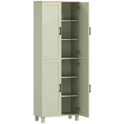 HOMCOM Freestanding Kitchen Cupboard, 4-Door Storage Cabinet with Adjustable Shelves, Modern Kitchen Pantry, 170cm, Green 