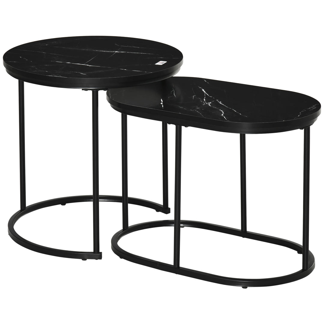 HOMCOM Marble-Effect Nest of Tables - Black/White 