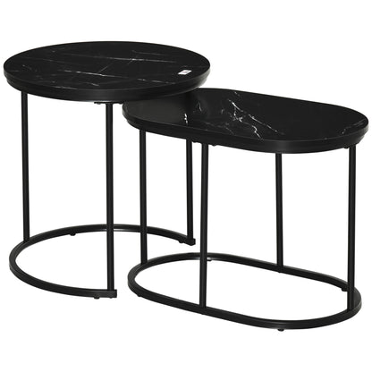 HOMCOM Marble-Effect Nest of Tables - Black/White 